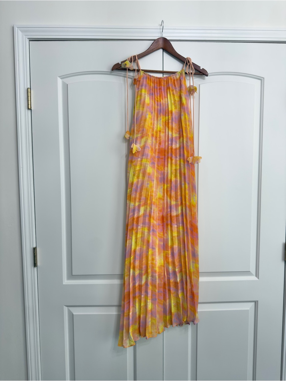 Bright Multicolor Pleated Maxi Dress - Yellow Pink Orange.